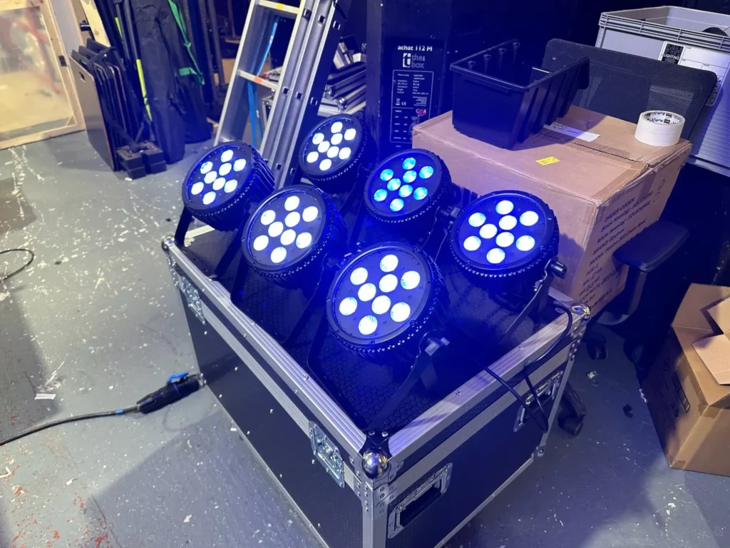 LED stage lighting fixtures prepared for installation