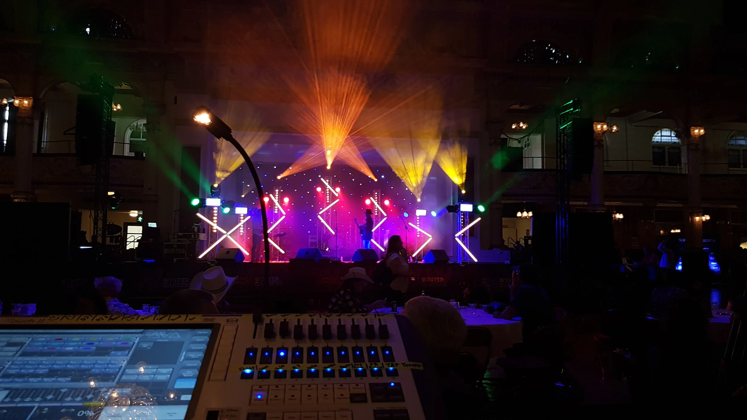 Stage lighting rig for a National World Plc corporate event