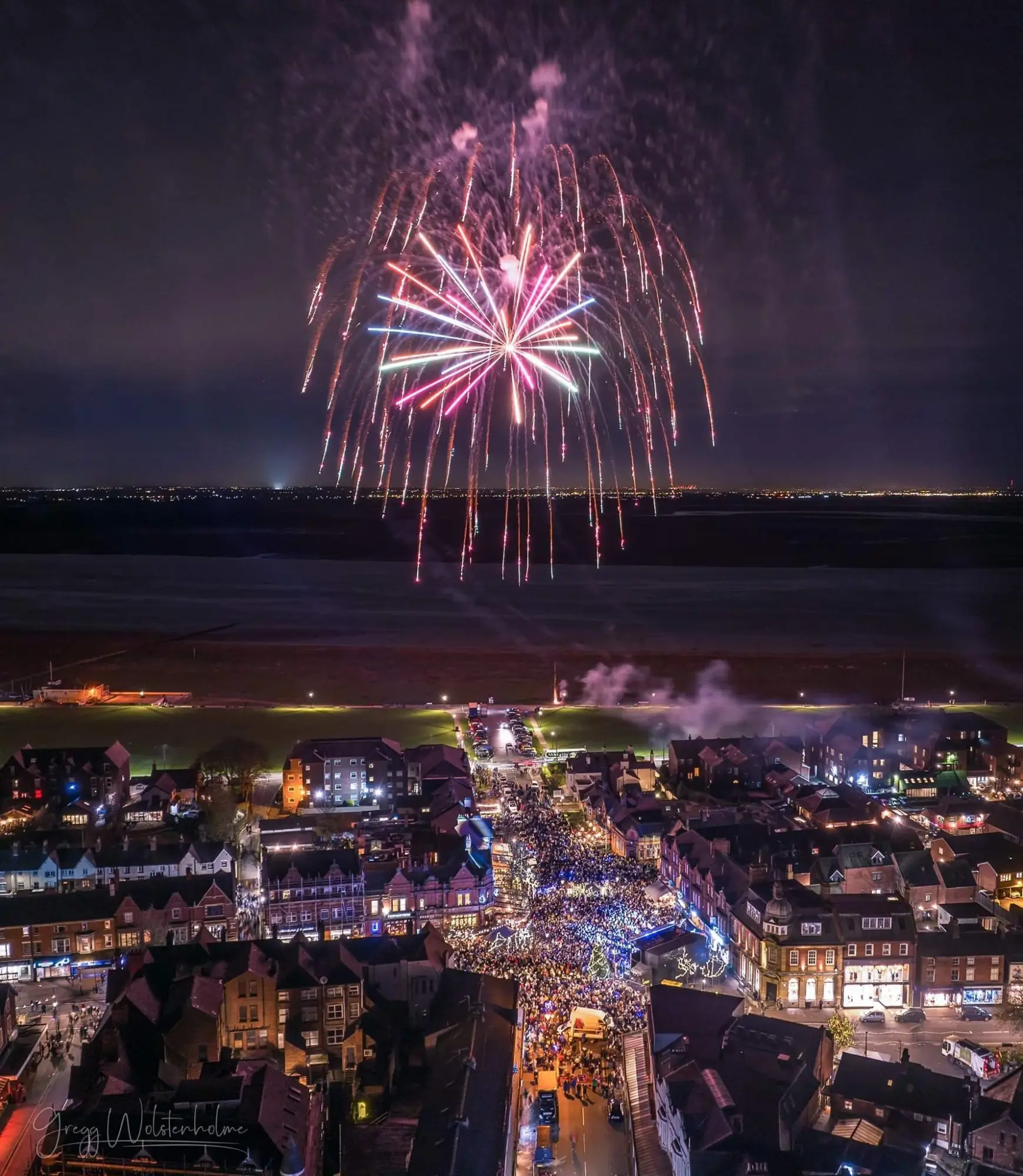 Town centre festive event lit at night