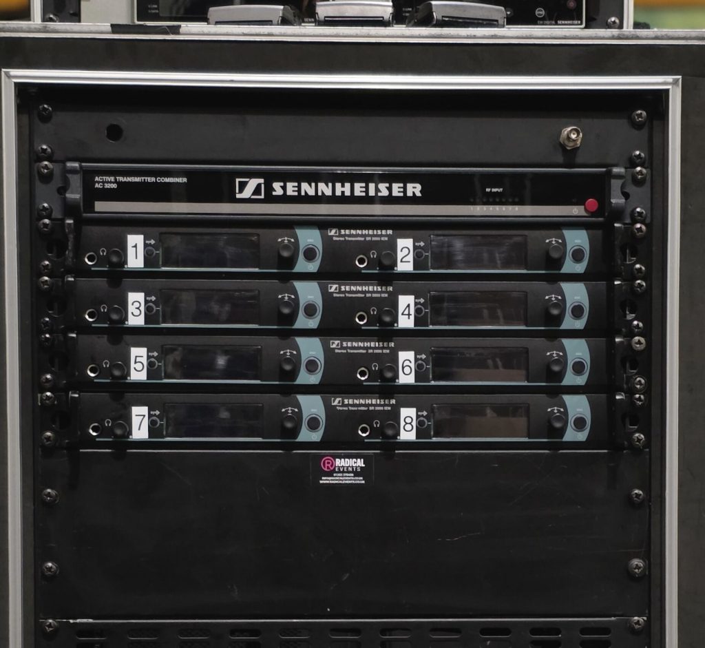 Racked Sennheiser wireless system installed and commissioned by Radical Events